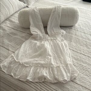 American Eagle Outfitters White Midi Dress with Ruffle Skirt